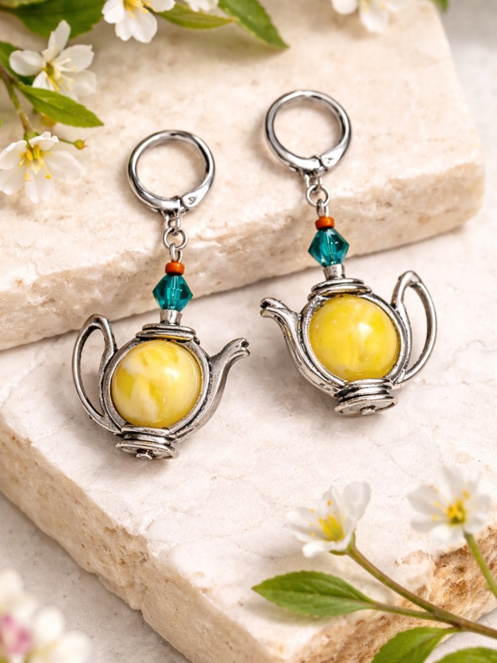 Handmade Antique Silver Teapot Earrings Whimsical Dangle Jewelry with Beads, MTO - Picture 9 of 11